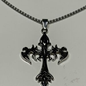Unisex Silver Gothic Cross Pendant Necklace